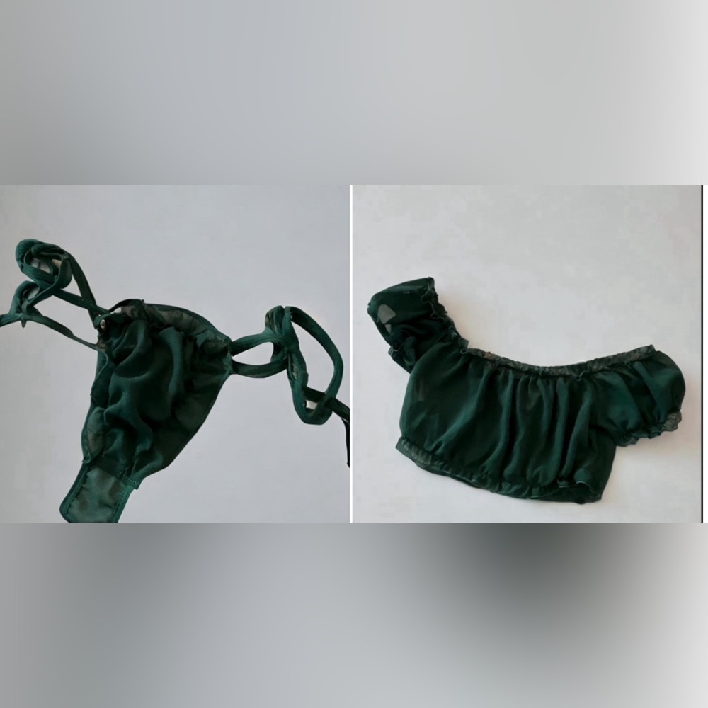 Green Sheer Crop Top and Thong Set